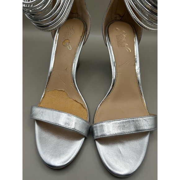 Jewel Badgley Mischka Womens Silver Wedge Ankle Strap Heels Size 7.5M - Picture 8 of 11